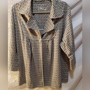 Soft by Avenue Jacket  Taupe/Blk/White Geometric 3/4 Sleeve Poly BlendPlus 22/24
